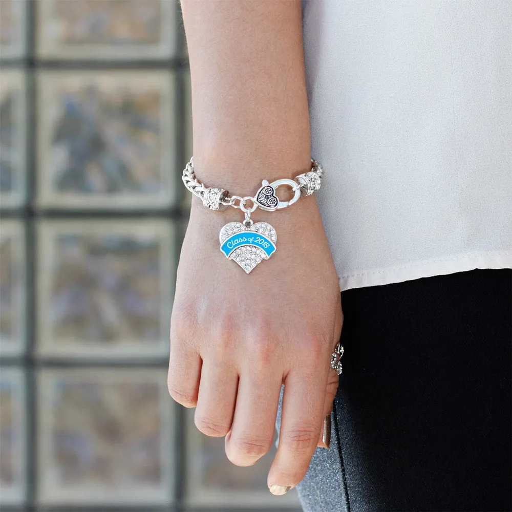 Silver Class of 2018 - Blue Pave Heart Charm Braided Bracelet