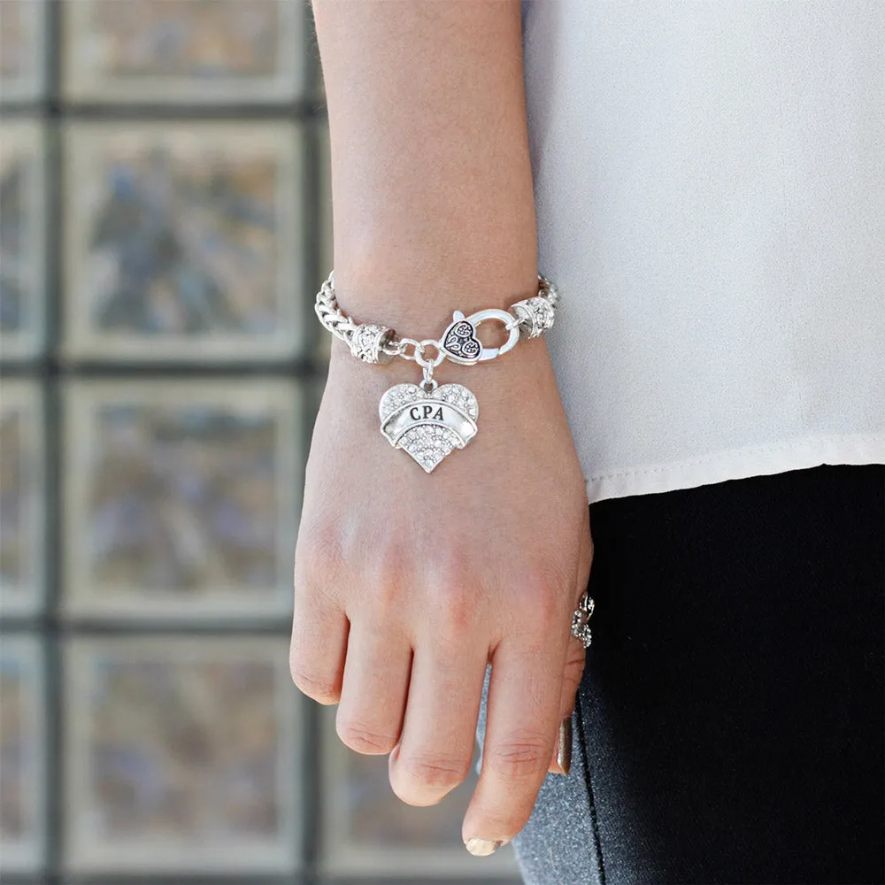 Silver CPA Pave Heart Charm Braided Bracelet