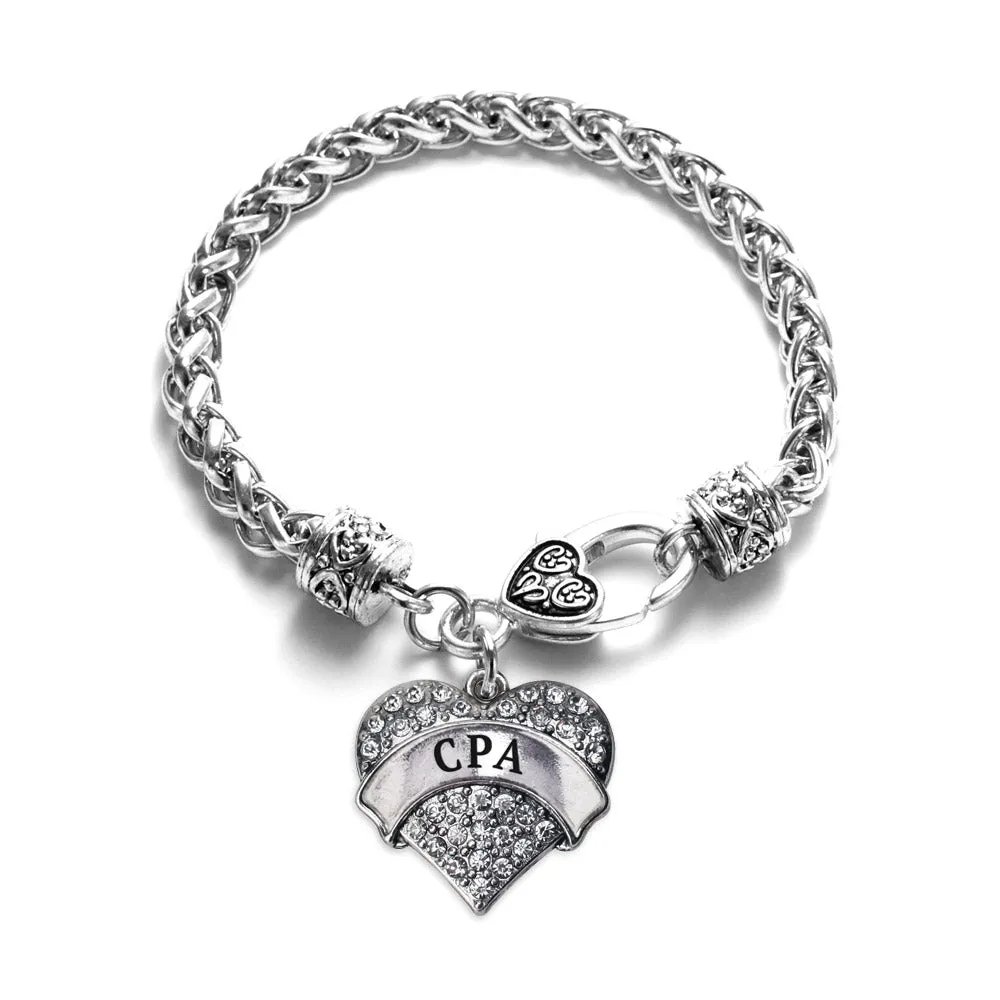 Silver CPA Pave Heart Charm Braided Bracelet