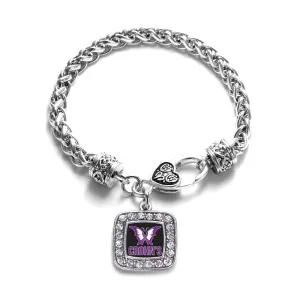 Silver Crohn's Disease Square Charm Braided Bracelet