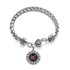 Silver Drumset Circle Charm Braided Bracelet