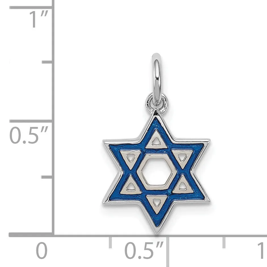 Silver Enameled Blue Star of David Pendant