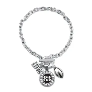 Silver Football - Sports Number 83 Circle Charm Toggle Bracelet