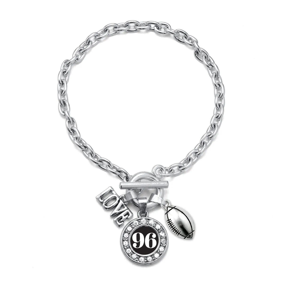 Silver Football - Sports Number 96 Circle Charm Toggle Bracelet