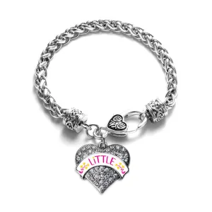 Silver Fuchsia and Yellow Little Pave Heart Charm Braided Bracelet