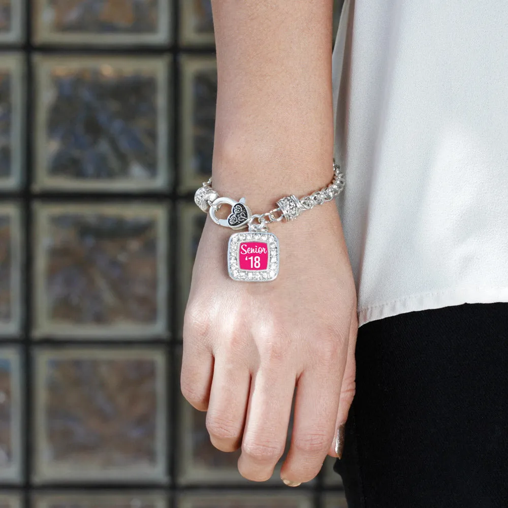 Silver Fuchsia Senior '18 Square Charm Braided Bracelet