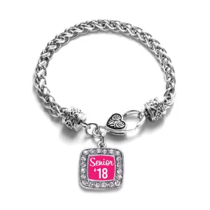 Silver Fuchsia Senior '18 Square Charm Braided Bracelet