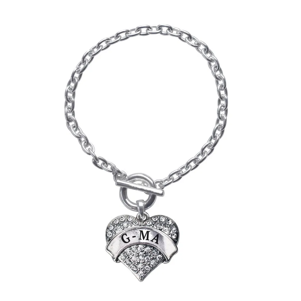 Silver G-ma Pave Heart Charm Toggle Bracelet