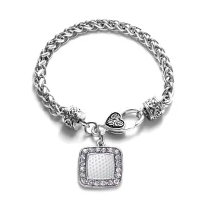 Silver Golf Lovers Square Charm Braided Bracelet