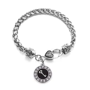 Silver Heart Shaped Key Circle Charm Braided Bracelet