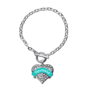 Silver Hermana - Teal Pave Heart Charm Toggle Bracelet