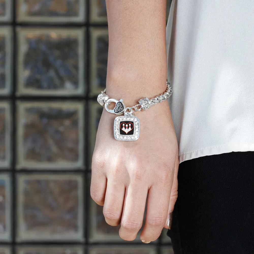 Silver I Heart Bowling Square Charm Braided Bracelet