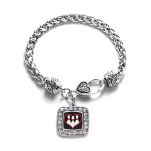 Silver I Heart Bowling Square Charm Braided Bracelet