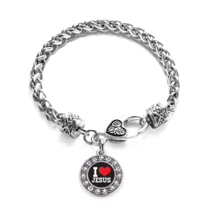 Silver I Love Jesus Circle Charm Braided Bracelet