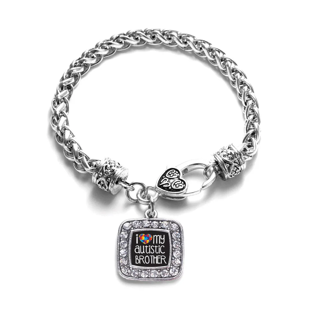 Silver I Love My Autistic Brother Square Charm Braided Bracelet