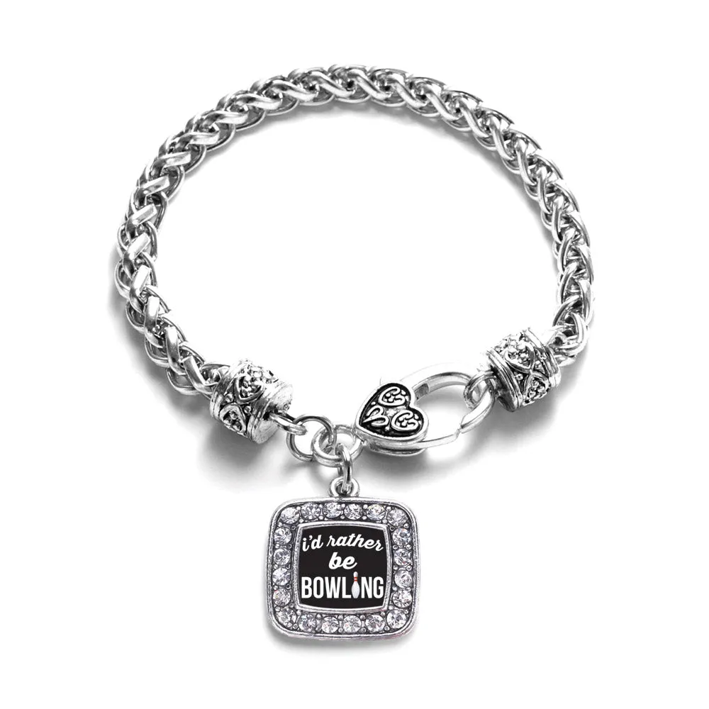 Silver I'd Rather Be Bowling Square Charm Braided Bracelet