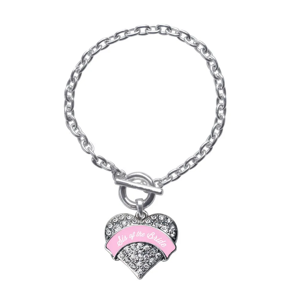 Silver Light Pink Sis of the Bride Pave Heart Charm Toggle Bracelet