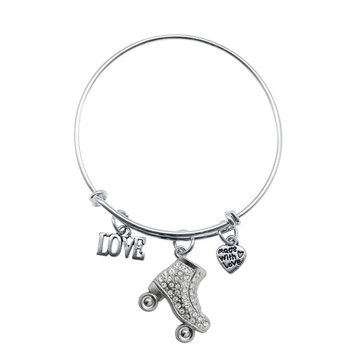 Silver Love Roller Skate Charm Wire Bangle Bracelet