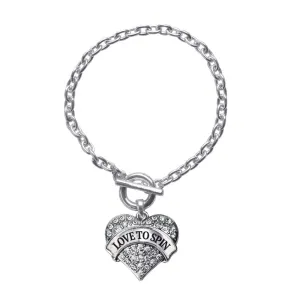 Silver Love to Spin Pave Heart Charm Toggle Bracelet