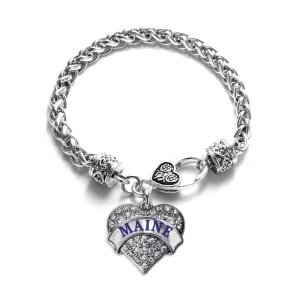 Silver Maine Pave Heart Charm Braided Bracelet