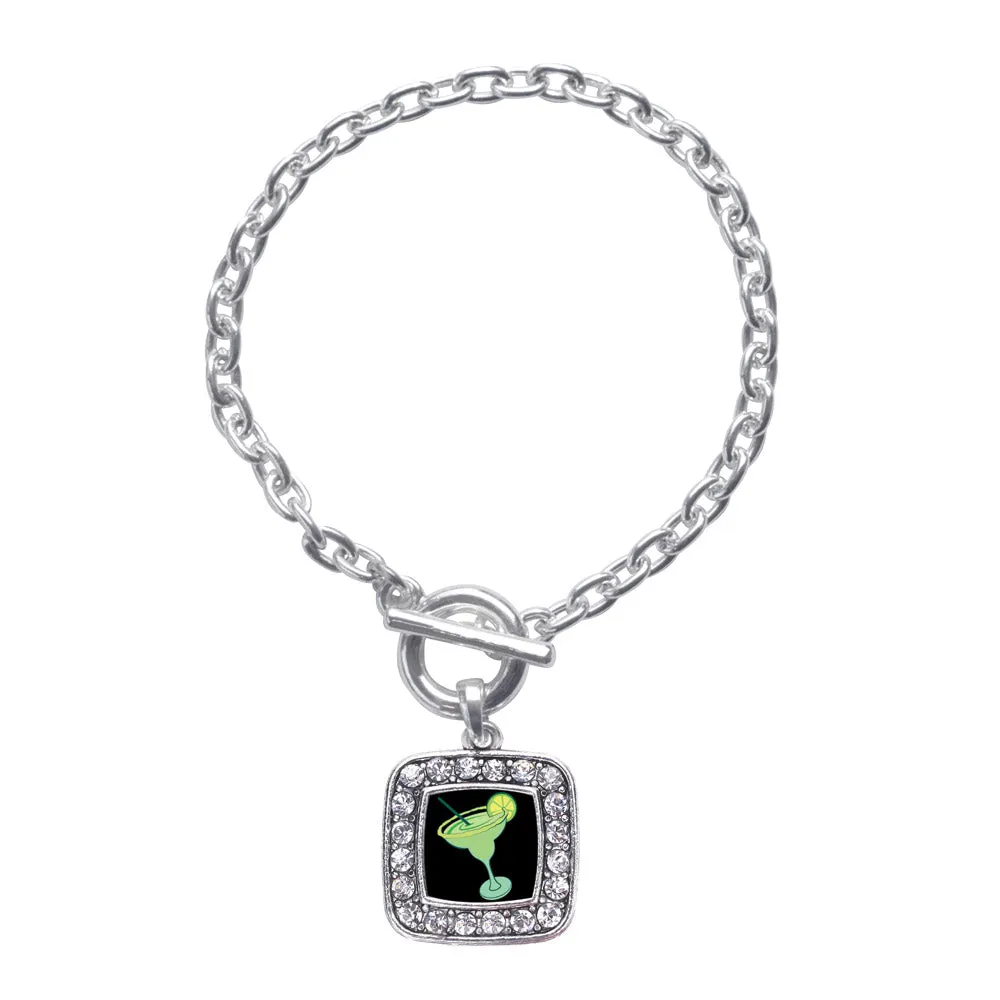 Silver Margarita Lovers Square Charm Toggle Bracelet