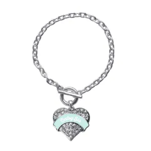 Silver Mint Baby Sister Pave Heart Charm Toggle Bracelet