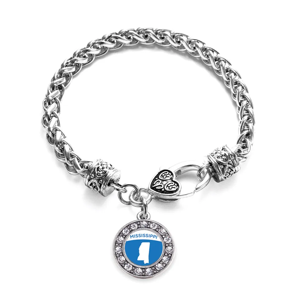 Silver Mississippi Outline Circle Charm Braided Bracelet