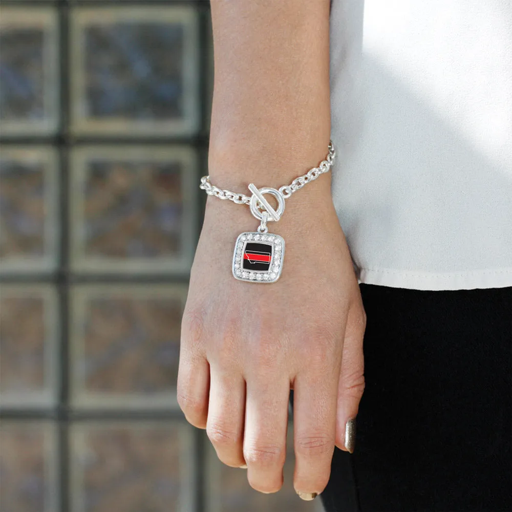 Silver Montana Thin Red Line Square Charm Toggle Bracelet