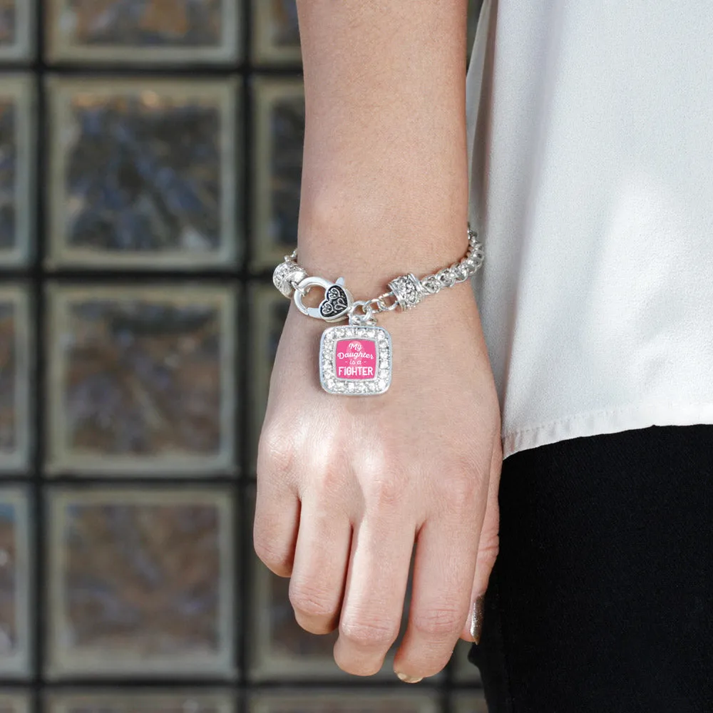 Silver My Daughter is a Fighter Breast Cancer Awareness Square Charm Braided Bracelet