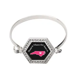 Silver North Carolina State Heart Hexagon Charm Bangle Bracelet