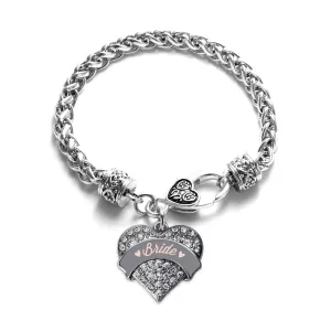 Silver Nude Bride Pave Heart Charm Braided Bracelet