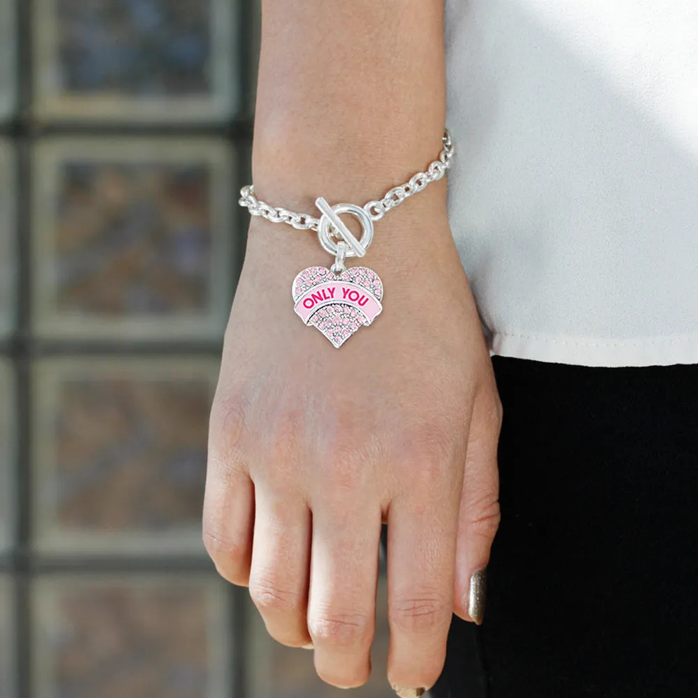 Silver Only You Candy Pink Pink Pave Heart Charm Toggle Bracelet