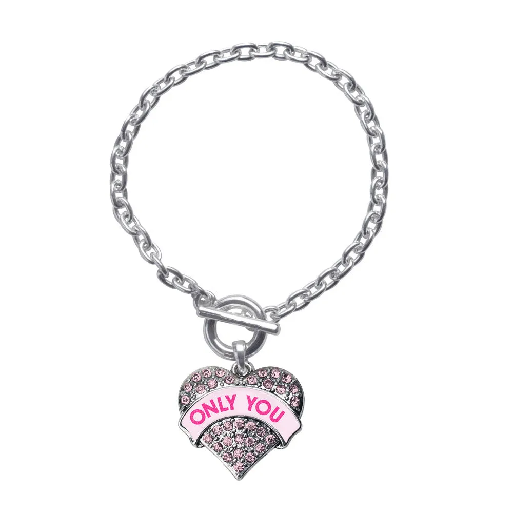 Silver Only You Candy Pink Pink Pave Heart Charm Toggle Bracelet