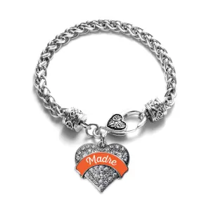 Silver Orange Madre Pave Heart Charm Braided Bracelet