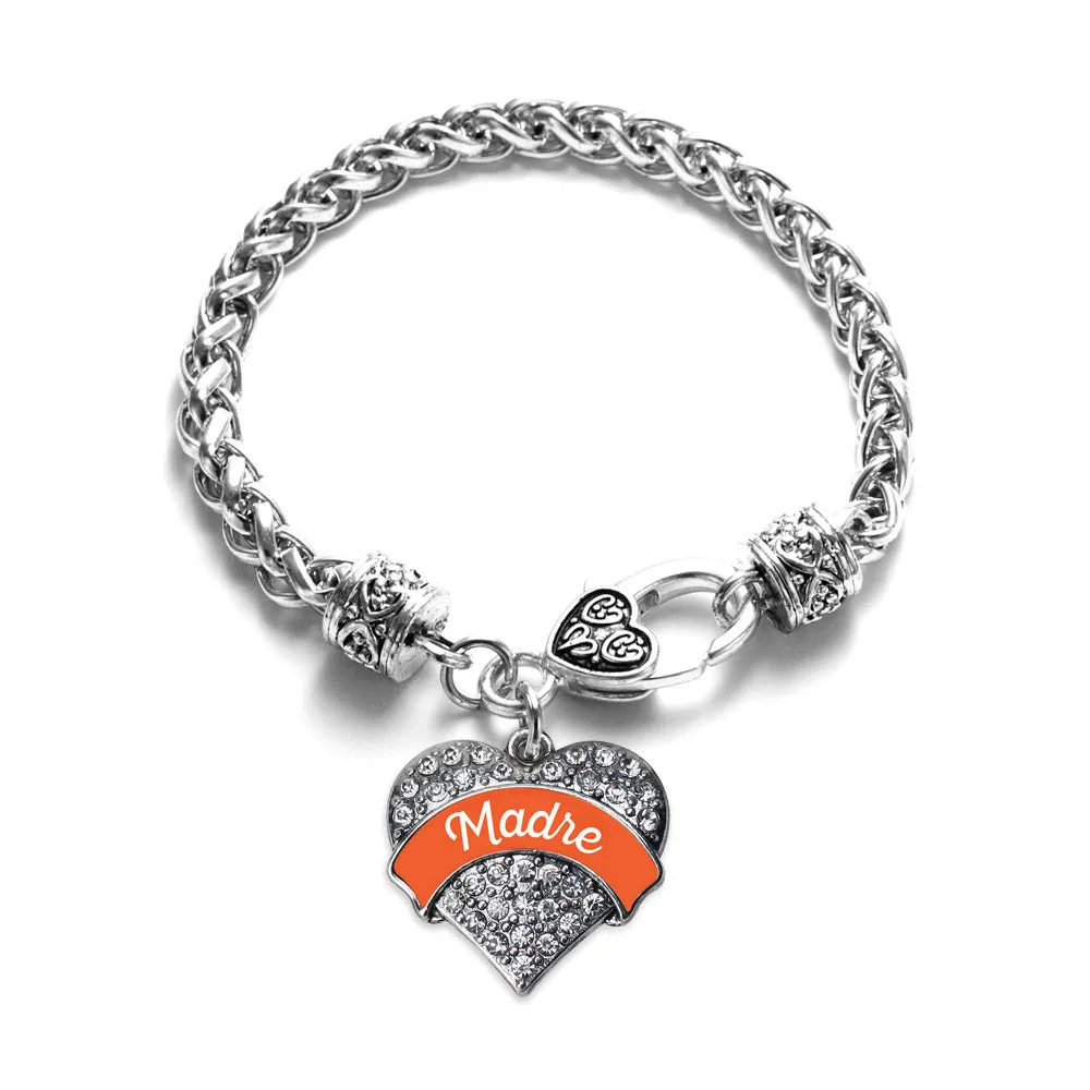 Silver Orange Madre Pave Heart Charm Braided Bracelet