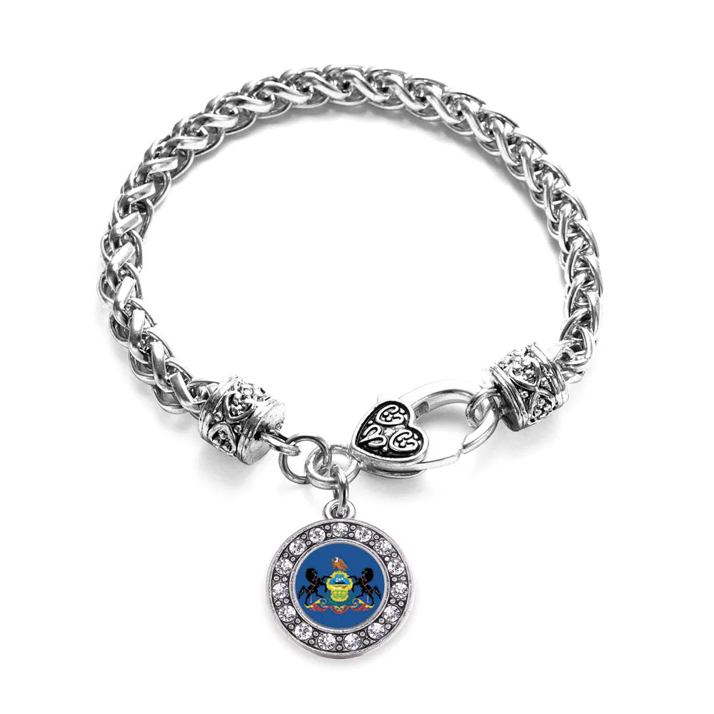 Silver Pennsylvania Flag Circle Charm Braided Bracelet