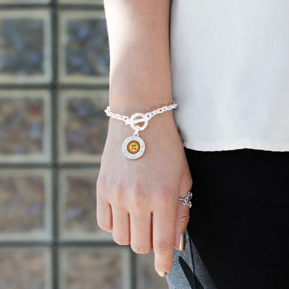 Silver Pi Circle Charm Toggle Bracelet