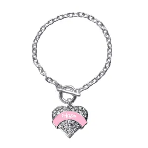 Silver Pink Script Hope Breast Cancer Support Pave Heart Charm Toggle Bracelet