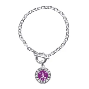 Silver Purple Class of 2019 Circle Charm Toggle Bracelet