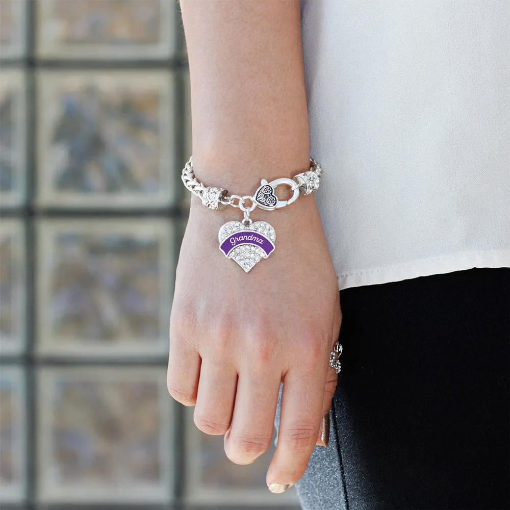 Silver Purple Grandma Pave Heart Charm Braided Bracelet