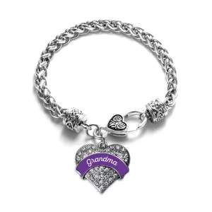 Silver Purple Grandma Pave Heart Charm Braided Bracelet