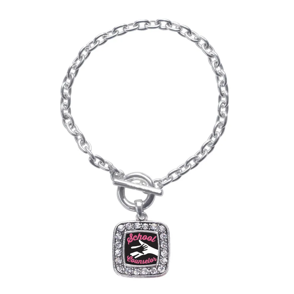 Silver School Counselor Square Charm Toggle Bracelet