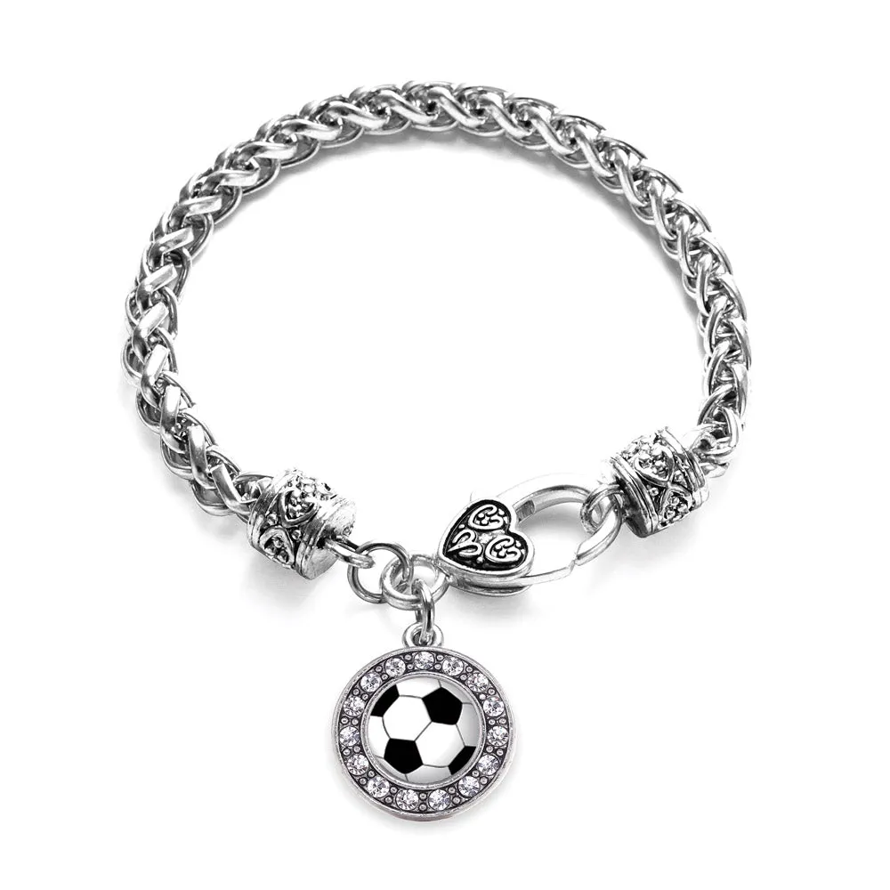 Silver Soccer Circle Charm Braided Bracelet