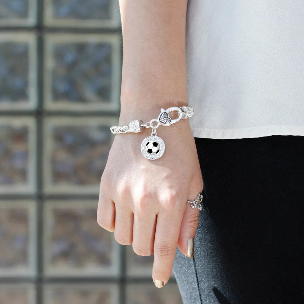 Silver Soccer Circle Charm Braided Bracelet