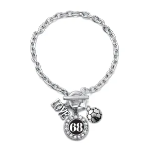 Silver Soccer - Sports Number 68 Circle Charm Toggle Bracelet