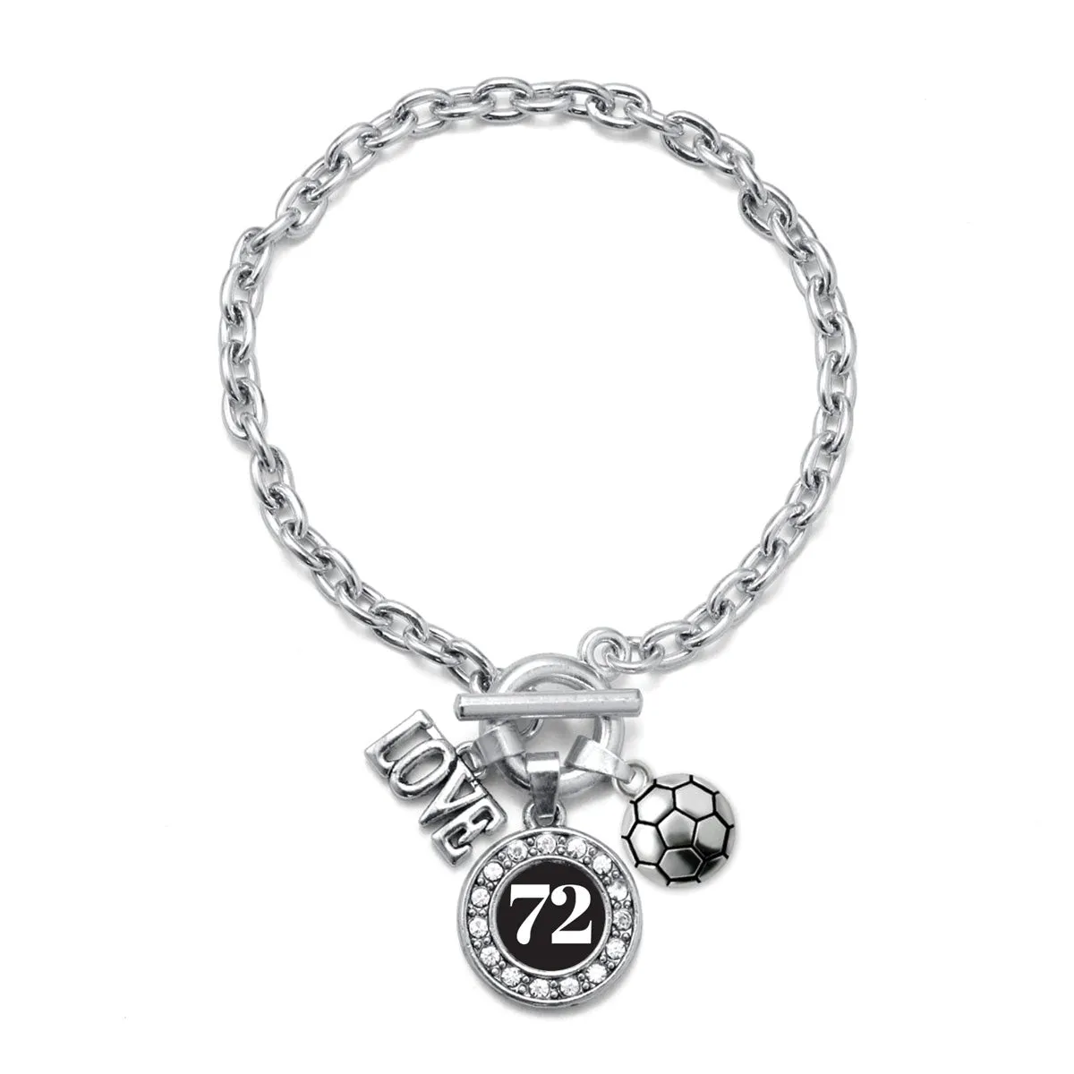 Silver Soccer - Sports Number 72 Circle Charm Toggle Bracelet