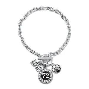 Silver Soccer - Sports Number 72 Circle Charm Toggle Bracelet