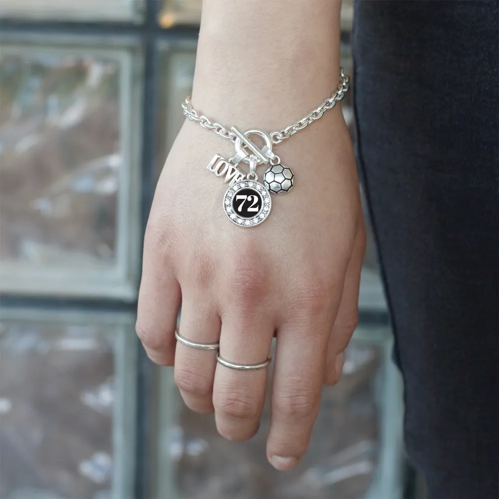 Silver Soccer - Sports Number 72 Circle Charm Toggle Bracelet