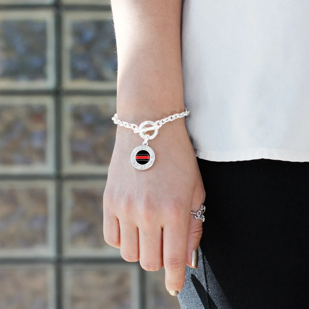 Silver South Dakota Thin Red Line Circle Charm Toggle Bracelet