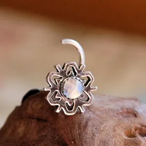 Snowflake Nose Stud with Rainbow Moonstone in Sterling Silver